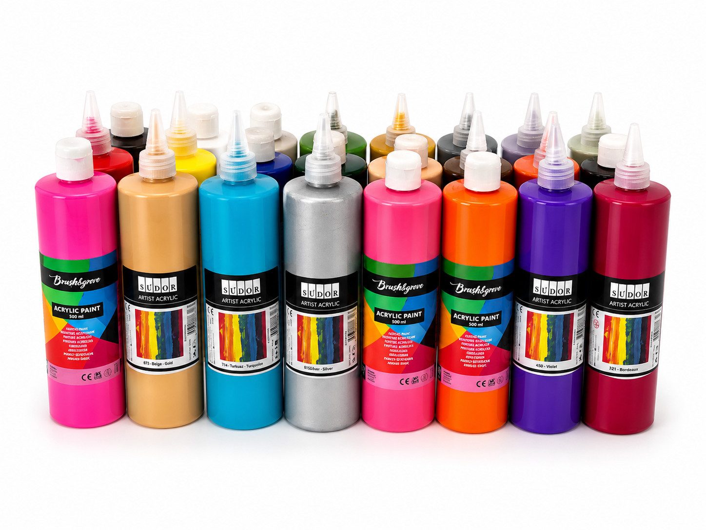 Greenpoint Acrylfarbe Acrylfarben-Set 6/12/24 x500 ml Hoch deckend, matt, für Pouring & mehr, Hochpigmentiert, wasserfest, schnelltrocknend, matt, mischbar – Bild 3 von 4