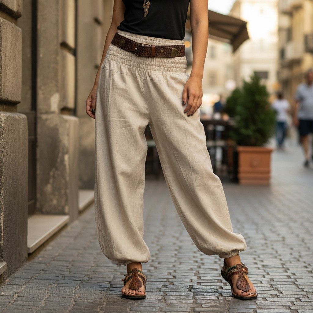 Guru-Shop Relaxhose Muckhose, Aladinhose mit breitem Bund - beige Ethno Sty günstig online kaufen
