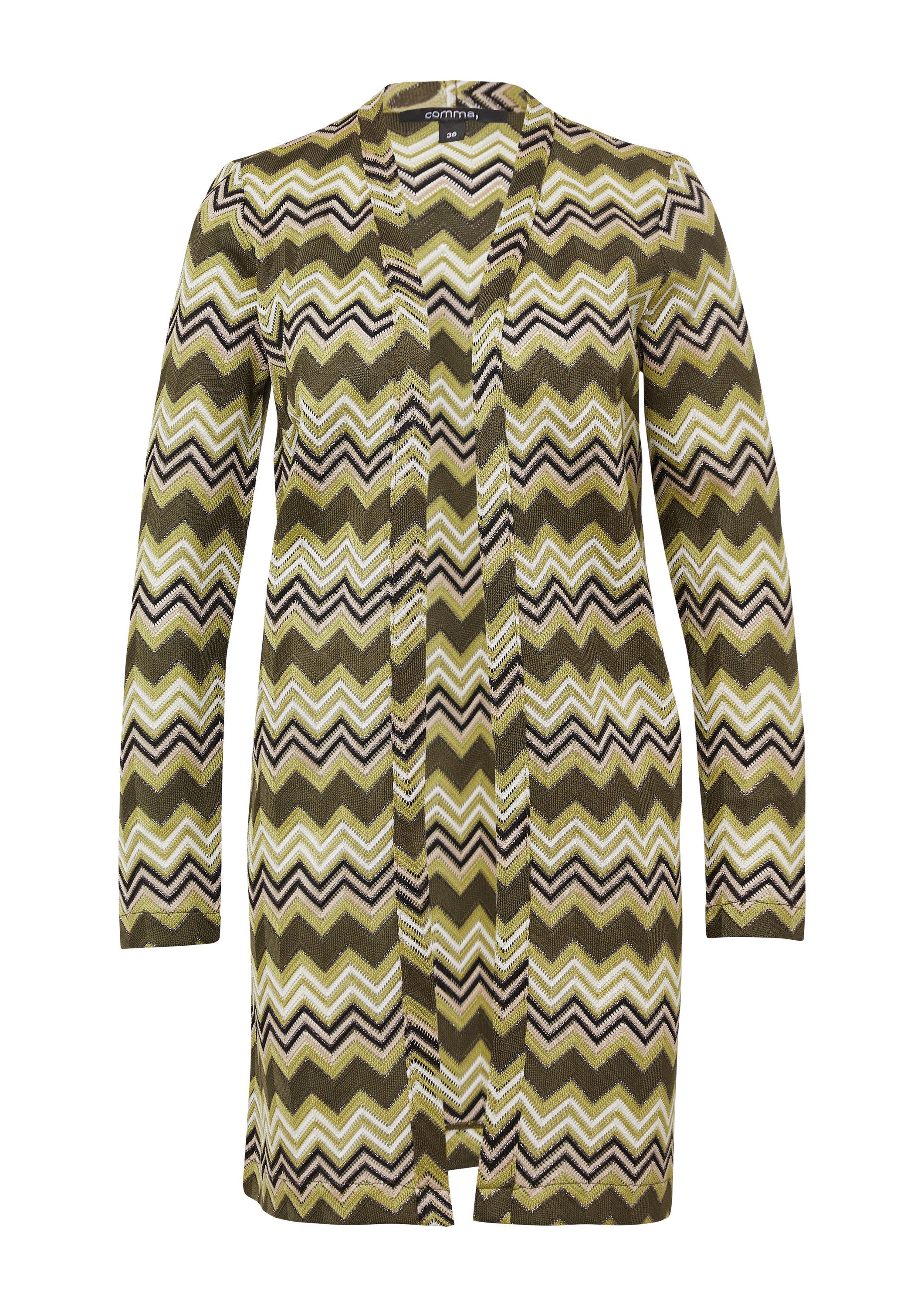 comma Cardigan T-Shirt Long-Cardigan aus Zick-Zack-Ajour