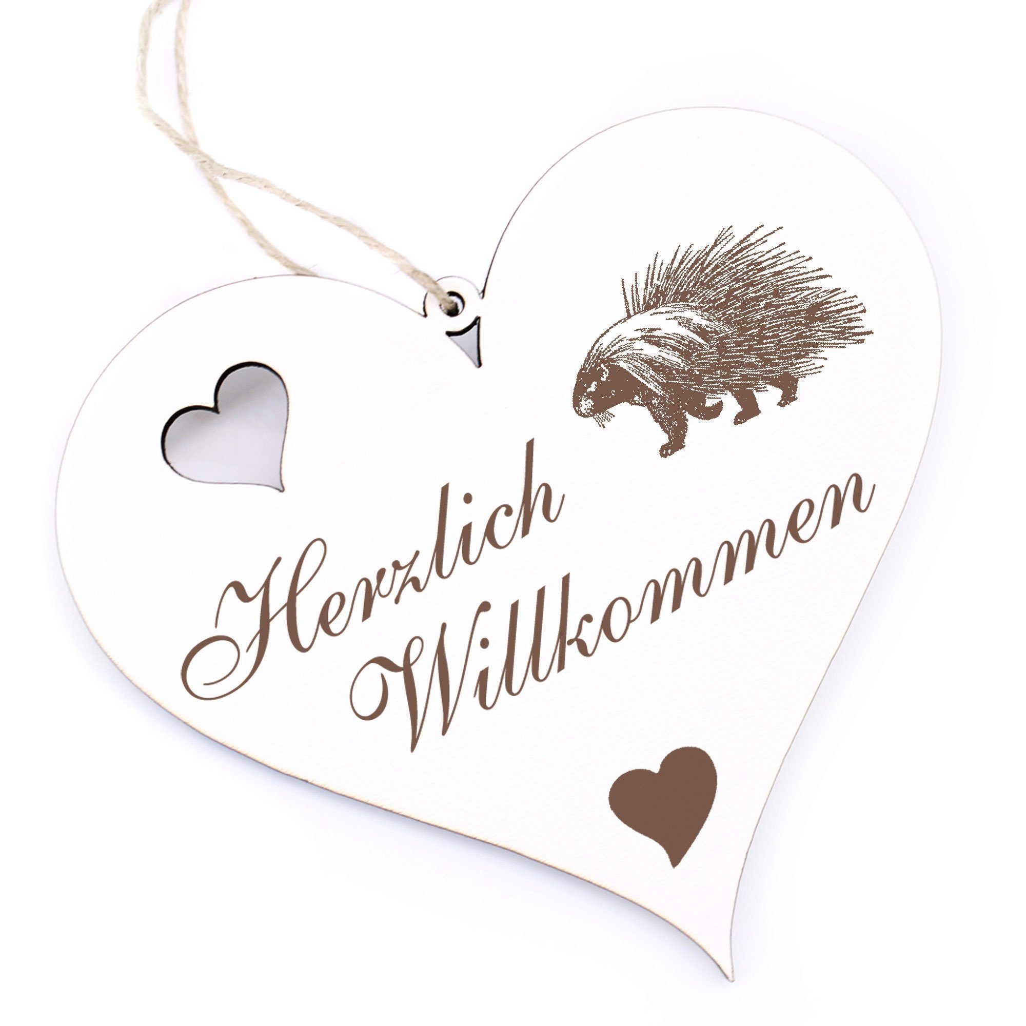 Dekolando Hängedekoration Herzlich Willkommen - Stachelschwein - 13x12cm