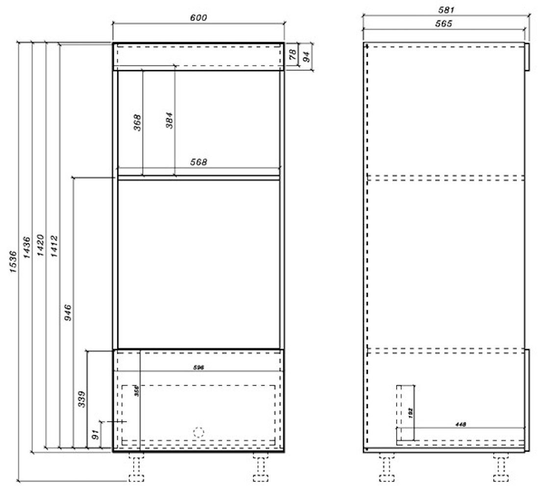 Front- Korpusfarbe matt Fächer Einbaugeräte 60cm (Tivoli) Feldmann-Wohnen & wählbar für Hochschrank cremeweiß 2 9001 1Schublade RAL Tivoli