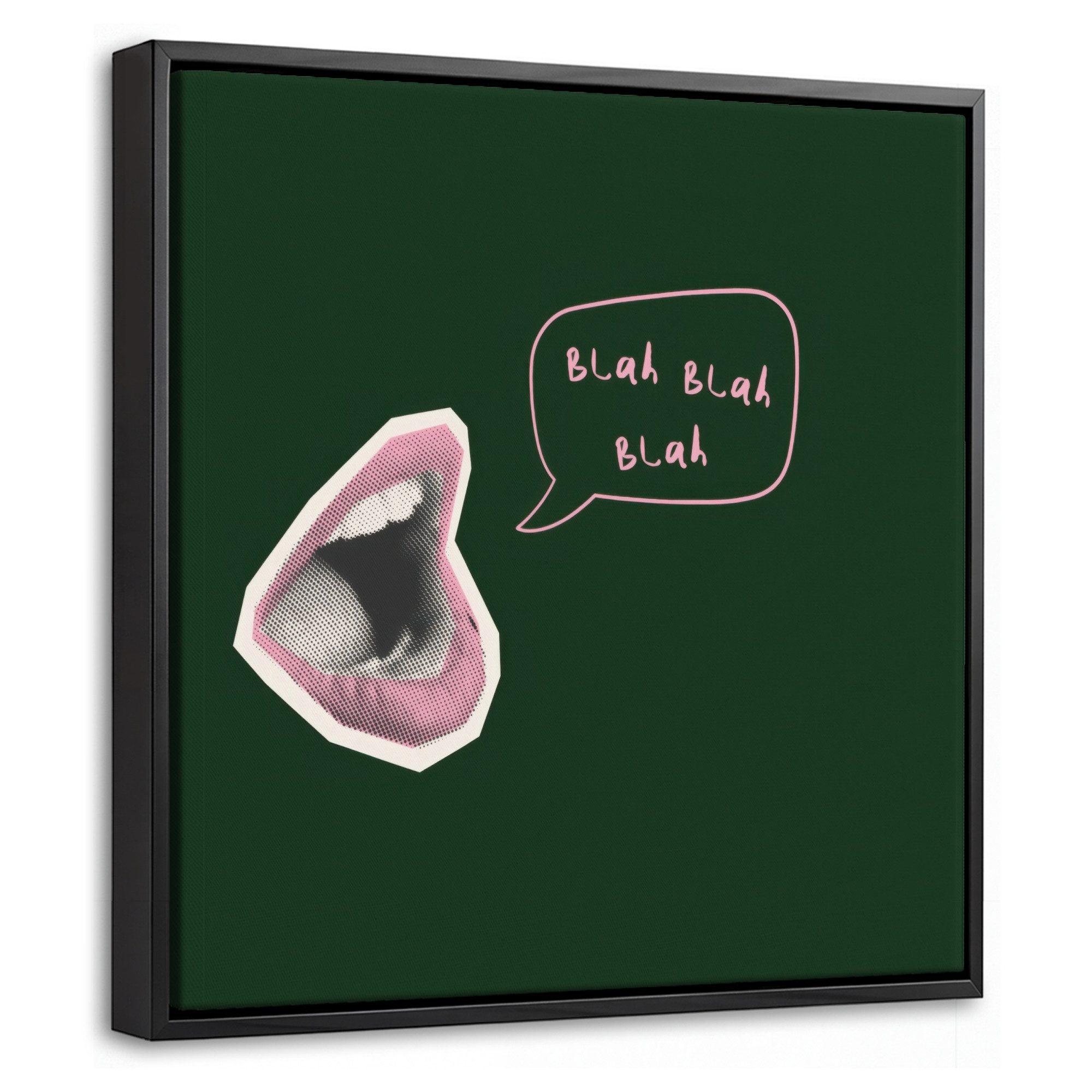 OneMillionCanvasses® Leinwandbild mit Rahmen - Illustration - Mund - Dunkelgrün - Textwolke, Fotodruck (1 St), Leinwand Bilder Klein, Wand Dekoration Aesthetic 20x20cm
