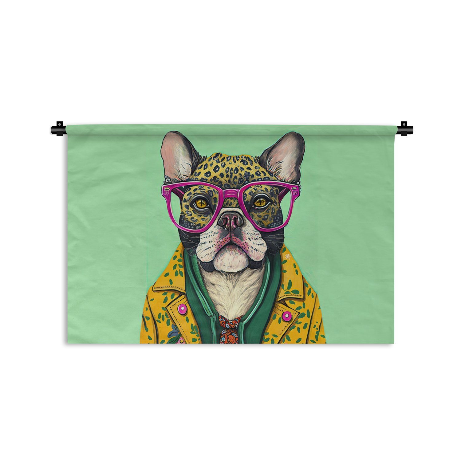 MuchoWow Wanddekoobjekt Hund - Hippie - Tiere - Brille, Wanddeko für Wohnzimmer, Schlafzimmer, Kleid, Wandbehang, Kinderzimmer