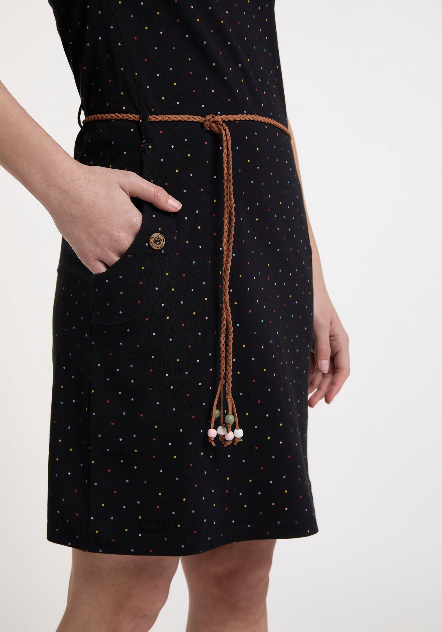 Ragwear Jerseykleid TAGG DOTS (2-tlg., im mit Bindegürtel) Multi-Color-Punkte-Muster BLACK