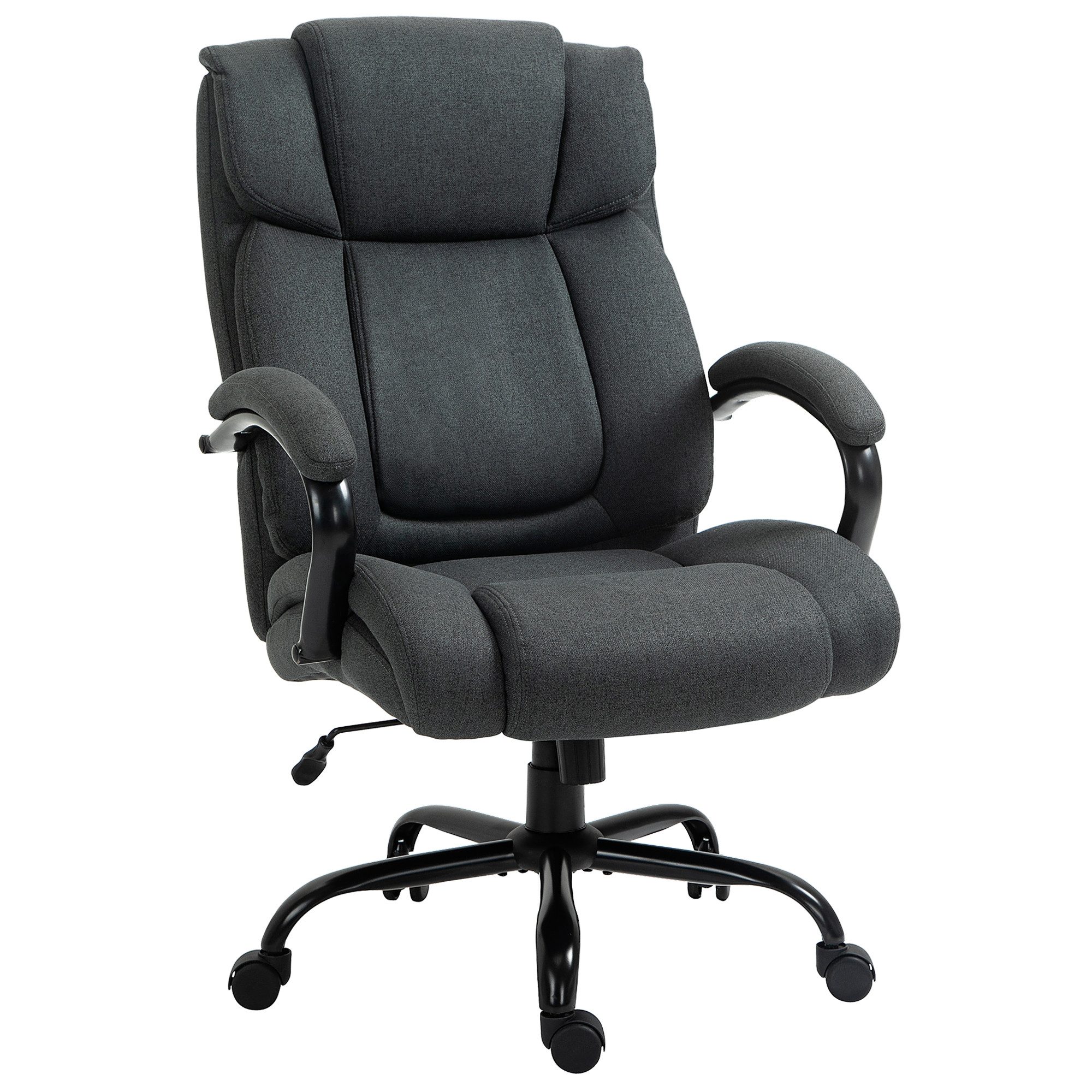 Vinsetto Bürostuhl Ergonomischer Chefsessel mit Armlehne (Höhenverstellbarer Drehstuhl, 1 St), mit Wippfunktion, Leinenoptik, bis 220 kg belastbar, Dunkelgrau