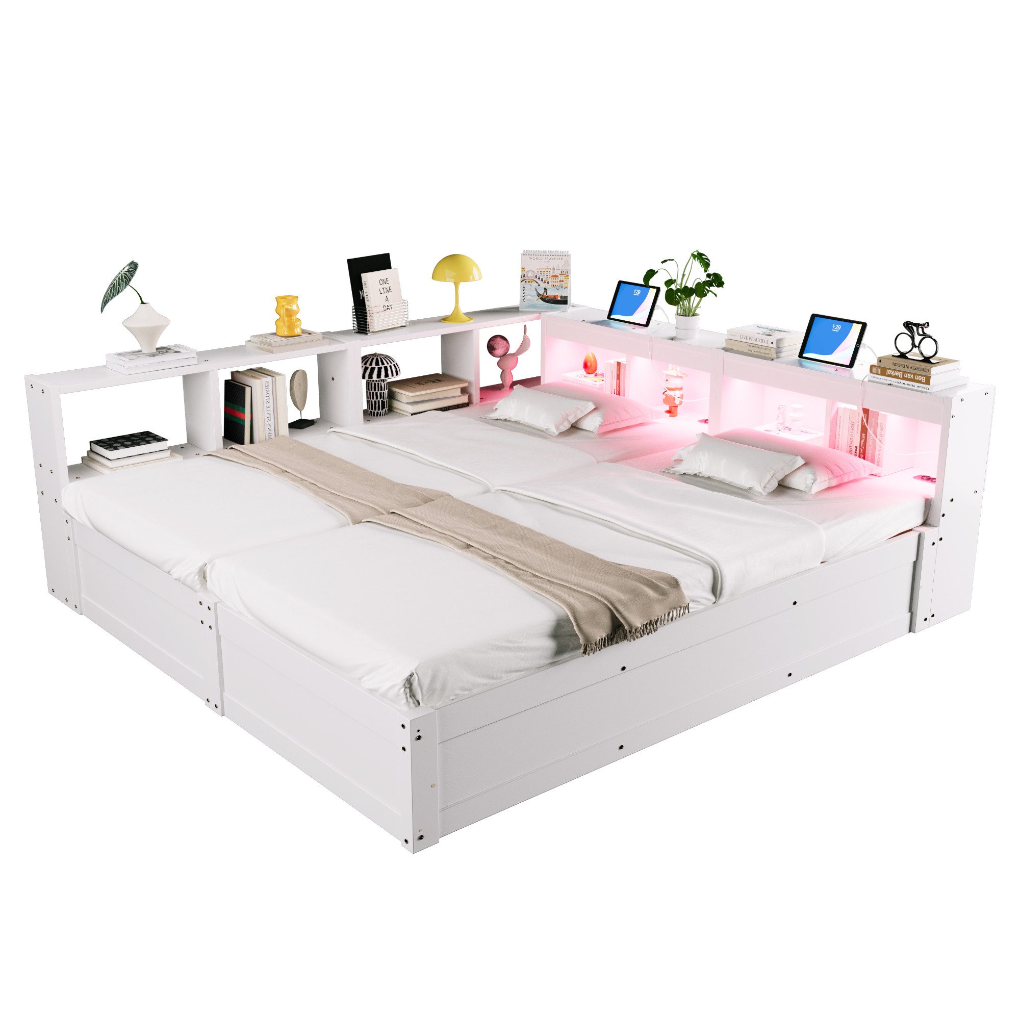 STILVORA Schlafsofa Schlafsofa mit bettkasten Tagesbett 180×200 Jugendbett ohne matratze, Massivholz, Hydraulikfunktion, LED-Lichtleiste, USB-Steckdose, Für Jugendzimmer, Gästezimmer, Schlafzimmer und kleine Räume