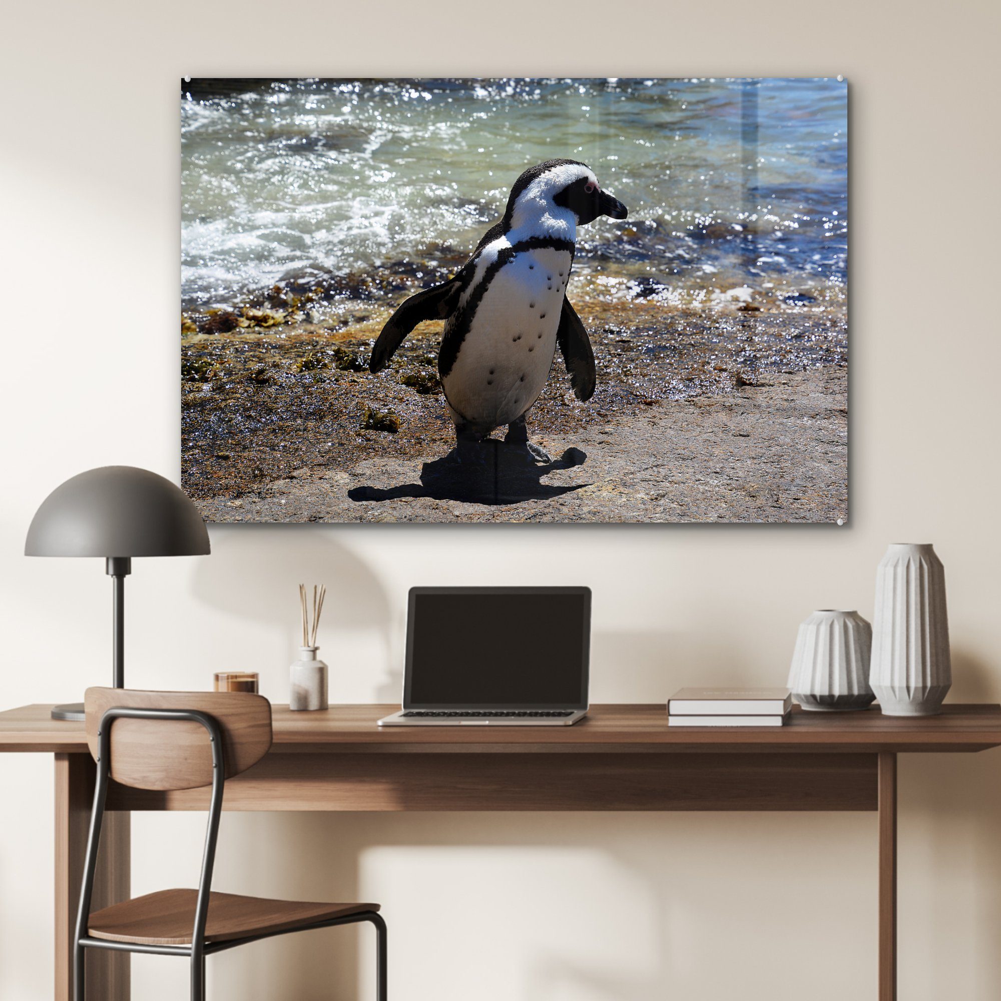 Wohnzimmer (1 & Acrylglasbilder MuchoWow schlängelt St), Peru, Acrylglasbild in den über Humboldt-Pinguin Schlafzimmer sich Strand