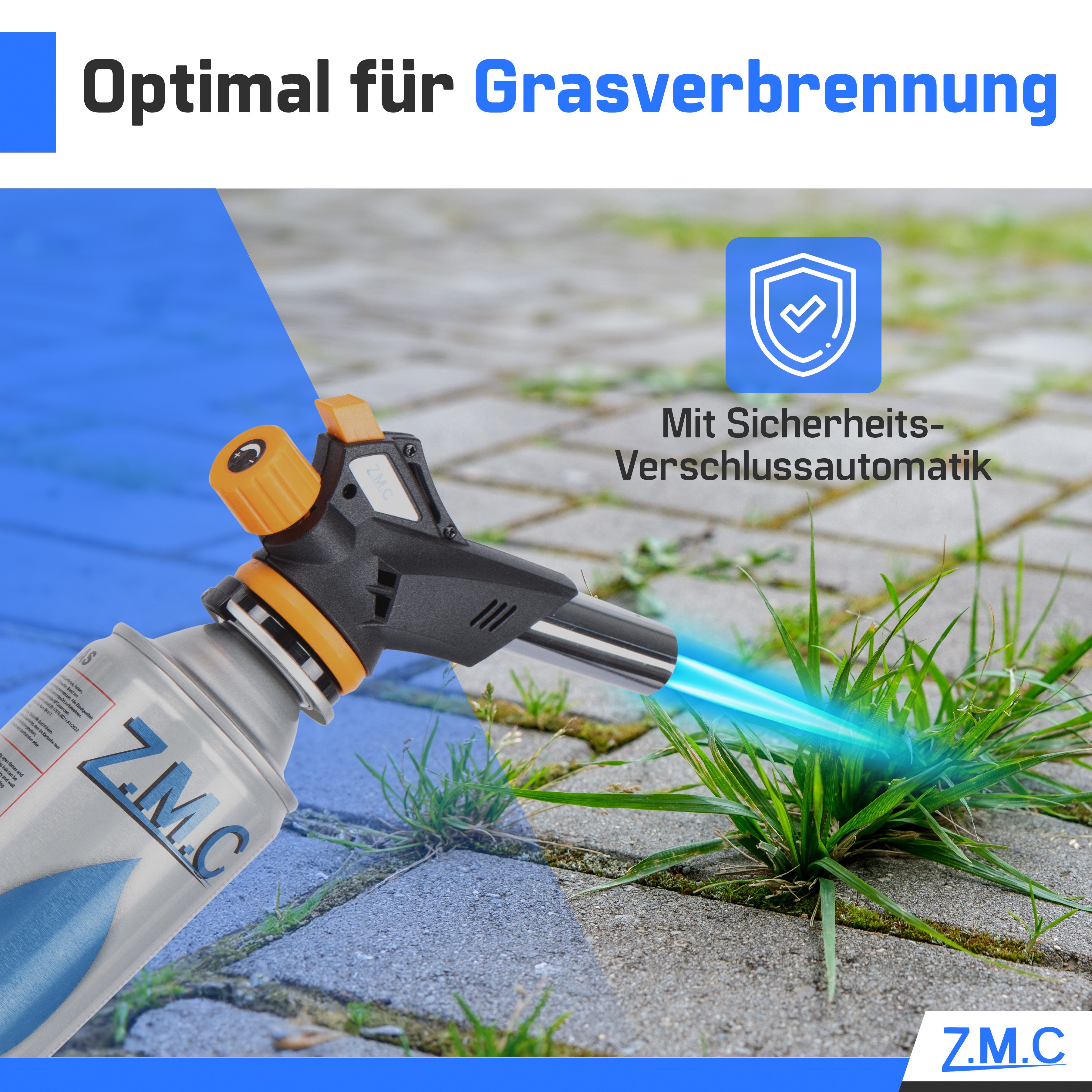 ZMC Flambierbrenner Mehrzweck Gasbrenner Lötbrenner 1,3kW Küchenbrenner + Gaskartuschen, (mit Piezozündung, mit einstellbare Flamme, Temperatur von bis zu 1300 ° C, Kohleanzünder, 4-tlg), Brenneraufsatz, Butangasbrenner, Flambiergerät, Gasanzünder