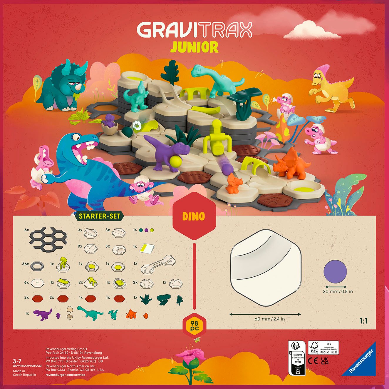 Ravensburger Kugelbahn-Bausatz GraviTrax Junior Starter-Set L Dino, Made in Europe