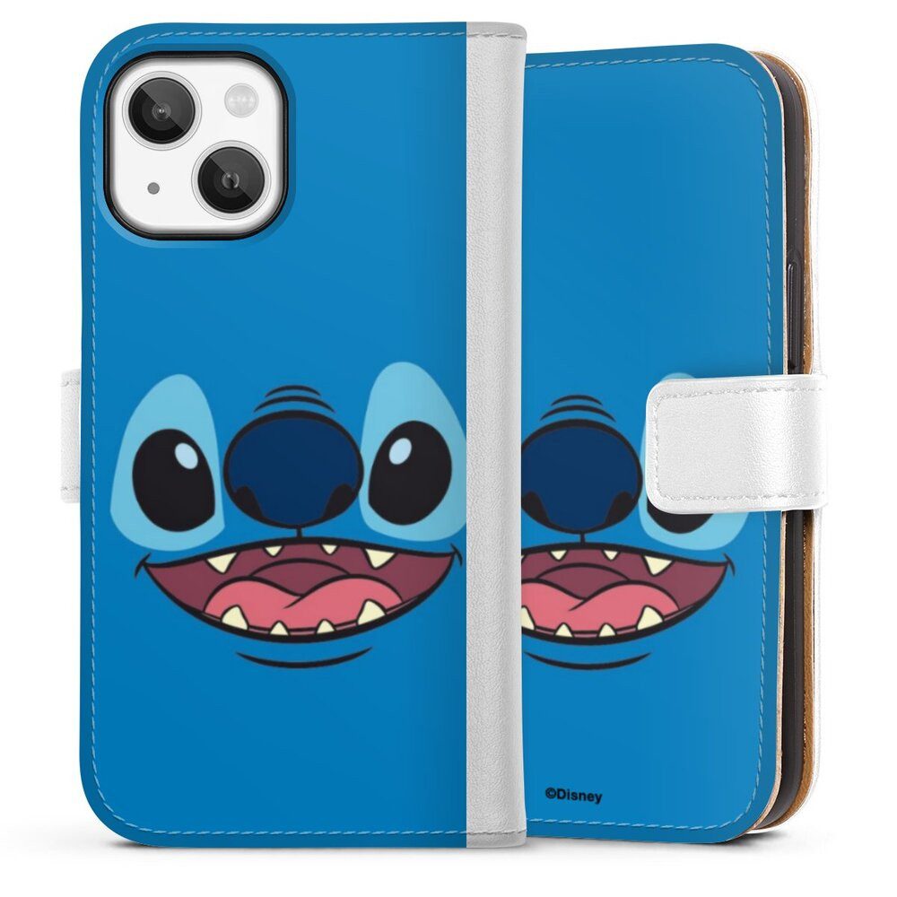 DeinDesign Handyhülle Lilo & Stitch Disney Offizielles Lizenzprodukt Stitch Closeup, Apple iPhone 13 Mini Hülle Handy Flip Case Wallet Cover