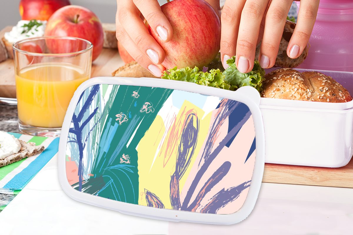 (2-tlg), und Kunststoff, Sommer - Kinder Erwachsene, weiß für und Mädchen Abstrakt, Jungs für - Brotdose, MuchoWow Farbe Brotbox Lunchbox