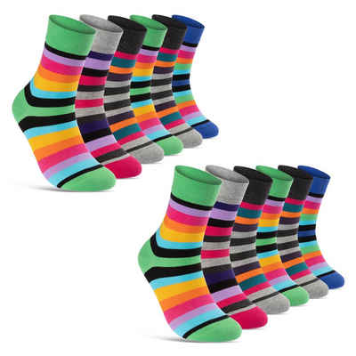 sockenkauf24 Basicsocken 6 oder 12 Paar Damen Socken Ringel Bunt (12-Paar, 39-42) Baumwolle Komfortbund ohne Naht - 11979 WP