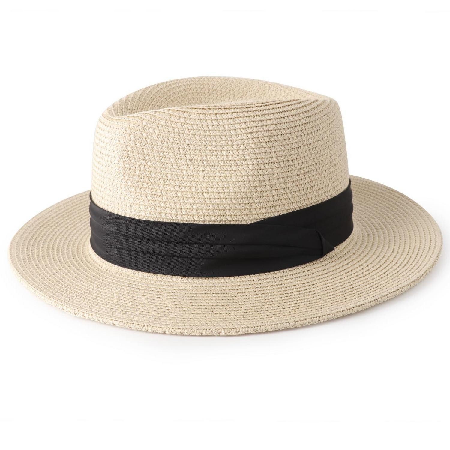 LuxusKollektion Strohhut Panamahut Damen Strohhut Fedora Sonnenhut M Panama Straw Hat Beige