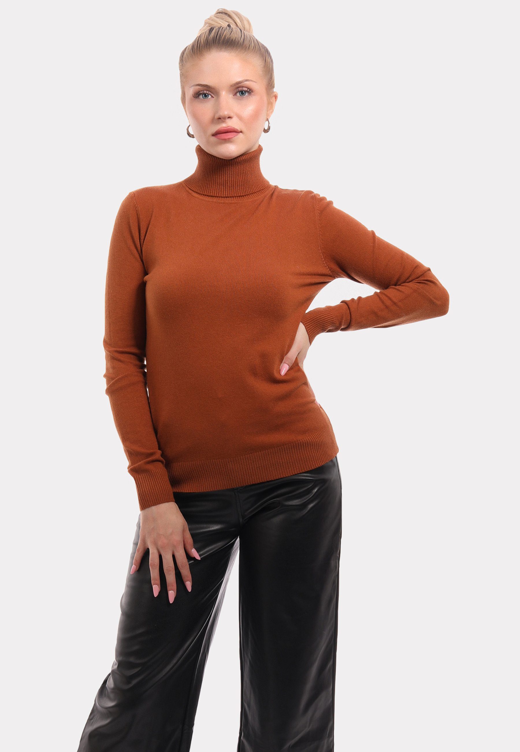 YC Fashion & Style Rollkragenpullover Basic Rollkragenpullover aus Feinstrick (1-tlg) in Unifarbe camel