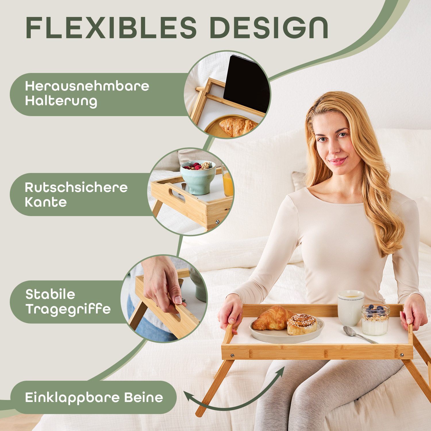 Blumtal Tabletttisch Betttablett aus Bambus mit Holzstrebe für Tablets/Hand günstig online kaufen