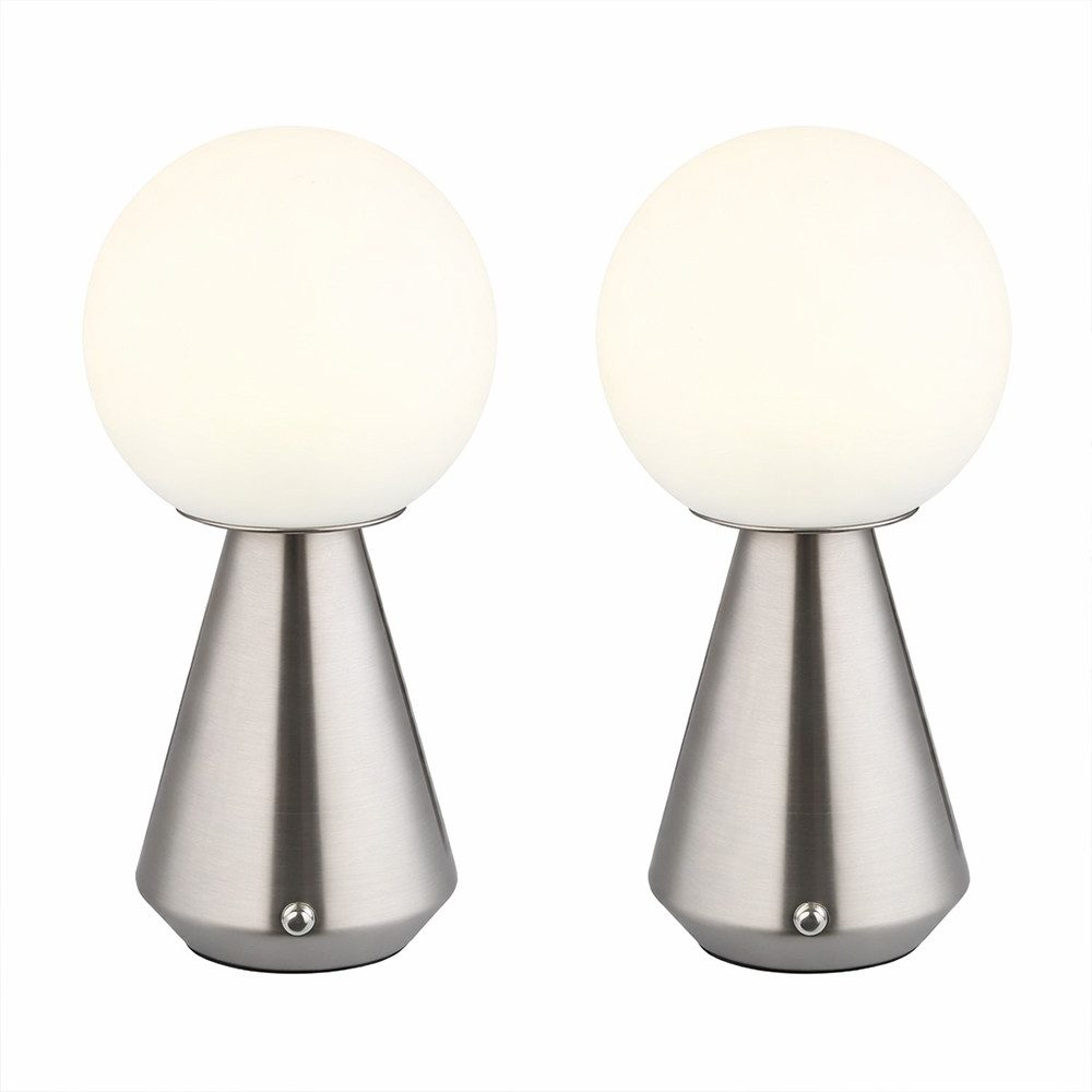 GLOBO LIGHTING LED Tischleuchte, LED-Leuchtmittel fest verbaut, Kaltweiß, Warmweiß, Neutralweiß, Tageslichtweiß, Farbwechsel, 2x LED Tischlampe Tischleuchte Touchdimmer CCT silber