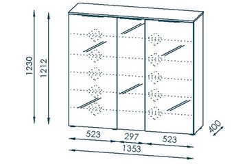 möbelando Schuhschrank 78453492 (BxHxT: 135x125x40 cm) in weiß matt - Glas seidengrau matt mit 3 Türen und 10 Einlegeböden