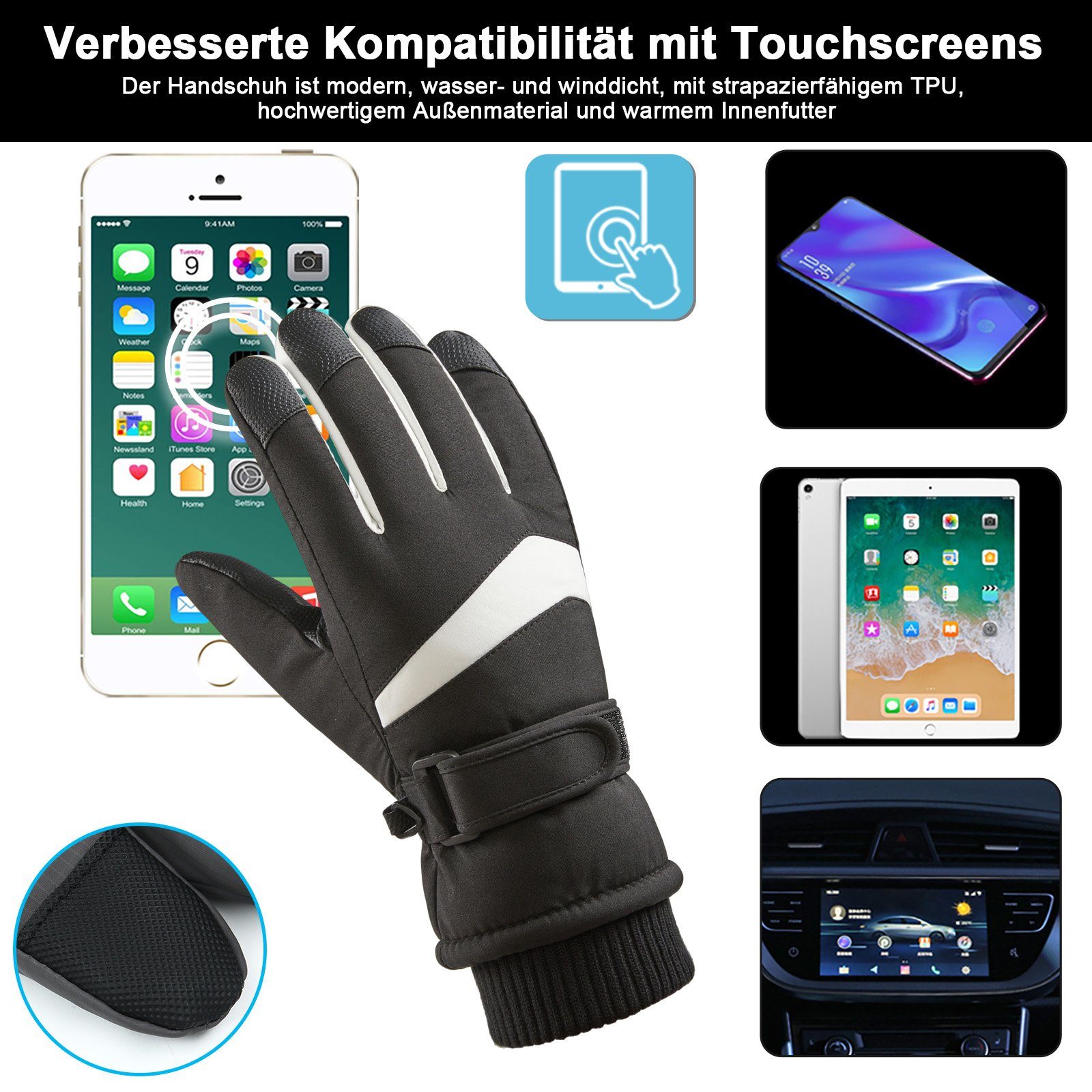 Rosa Sport rutschfest, Radfahren Rosnek Warm, Skifahren Paar) Skihandschuhe Wandern Männer Touchscreen, für (1 wasserdicht, Winter Outdoor Frauen