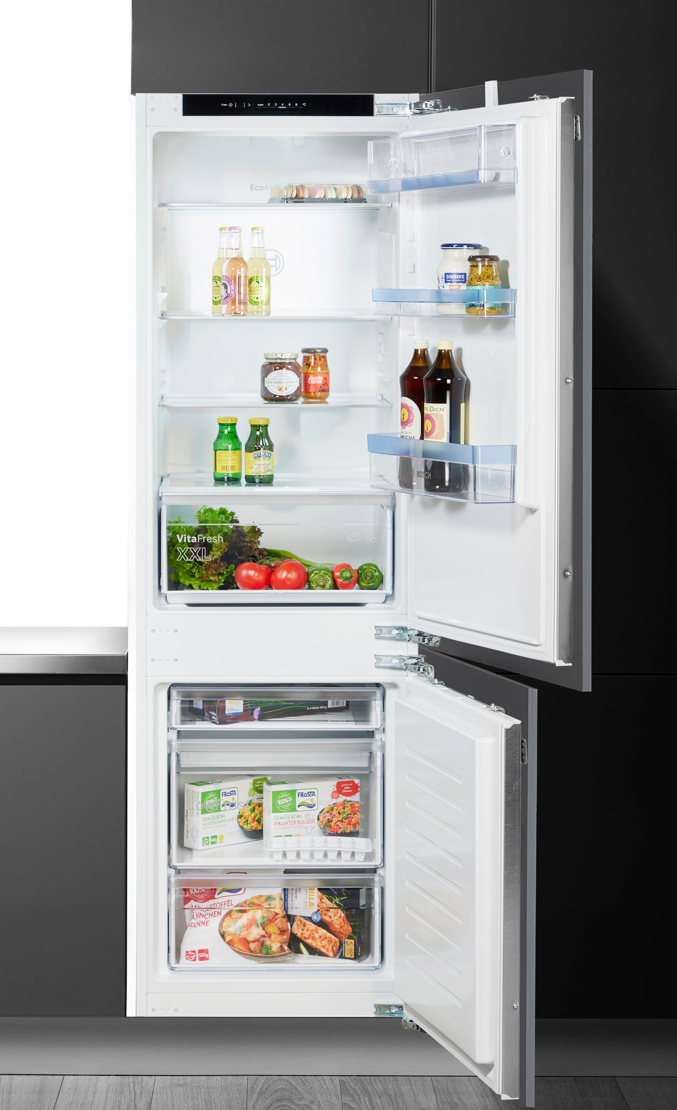 BOSCH Einbaukühlgefrierkombination Serie 4 KIV86VFE1, 177,2 cm hoch, 54,1 cm breit, Extra viel Platz für deine frischen Lebensmittel dank VitaFresh XXL