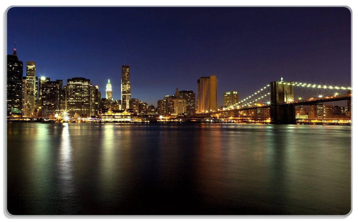 (inkl. Skyline Manhattan 4mm, York 1-St), Abend, Bridge - 14x23cm Frühstücksbrett Wallario und ESG-Sicherheitsglas, am New Brooklyn rutschfester Gummifüße
