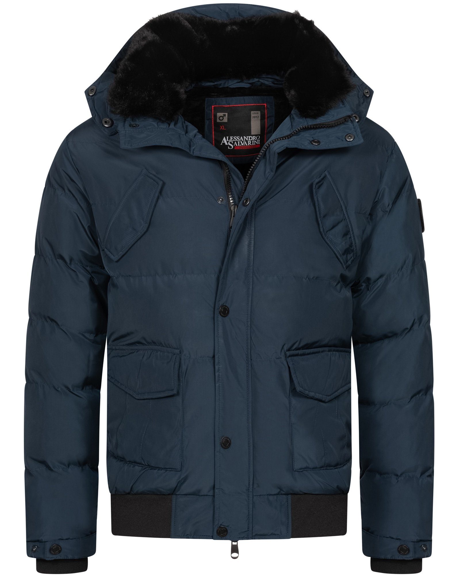 Alessandro Salvarini Winterjacke ASLeonio mit warmem Teddyfell und abnehmbarer Kapuze Navy