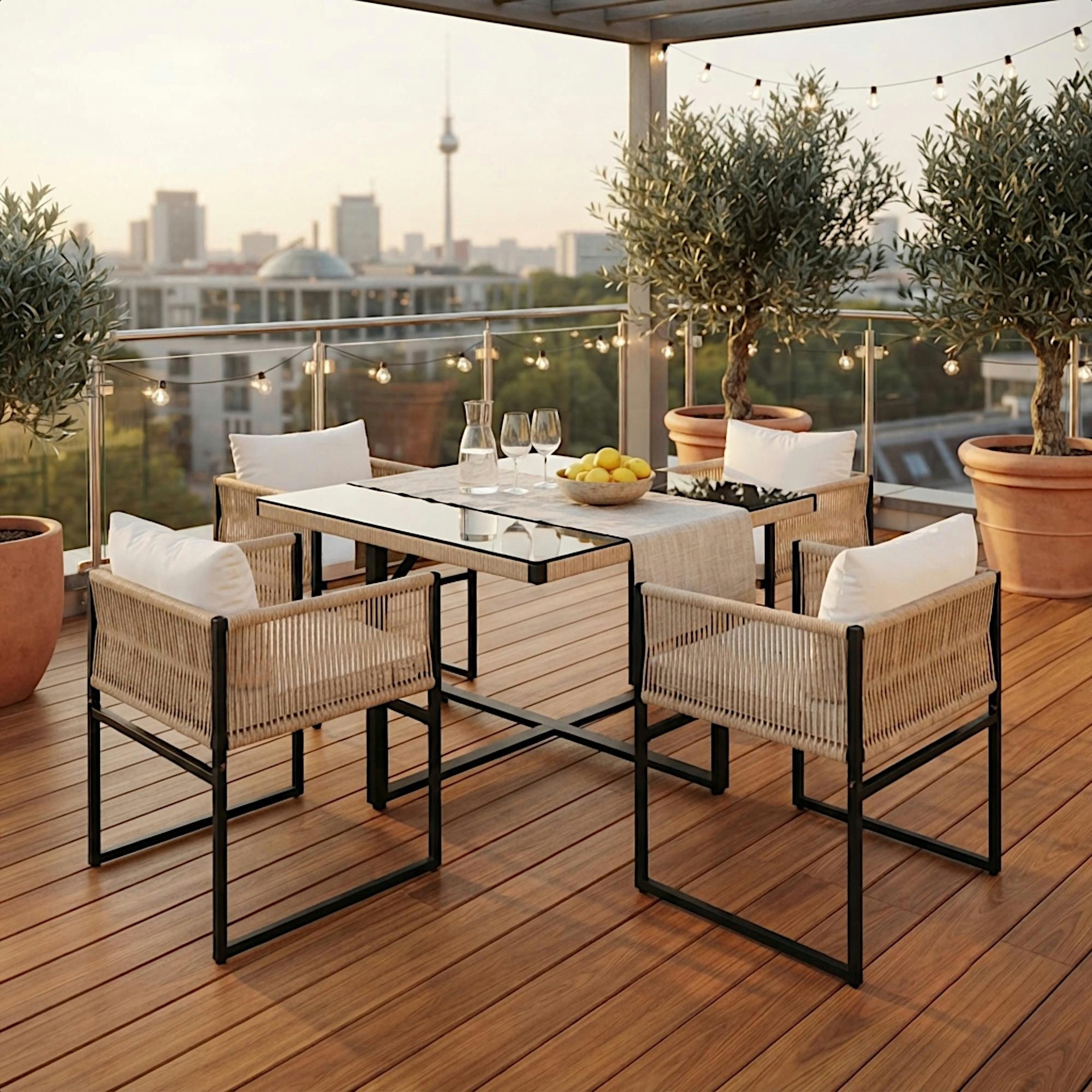 ESTEXO Sitzgruppe Gartenset Gartenmöbel Set Cube Essgruppe Rope Outdoor Möbel Beige