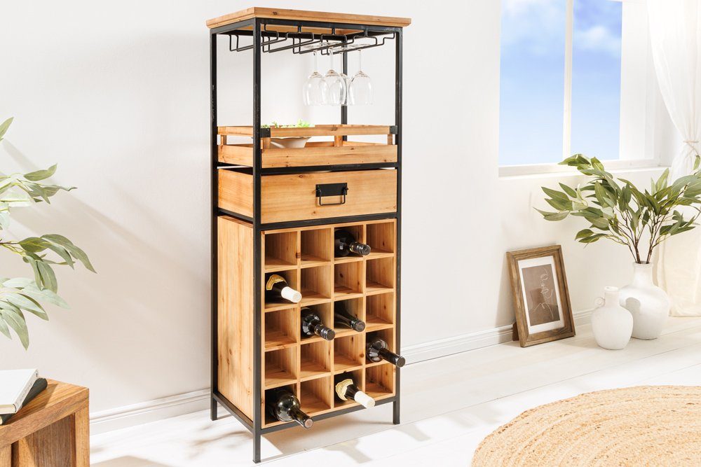 riess-ambiente Weinregal SEVENS SEAS 120cm natur / schwarz, Einzelartikel 1-tlg., Massivholz · Metall · mit Stauraum · 20 Flaschen · stehend · Design