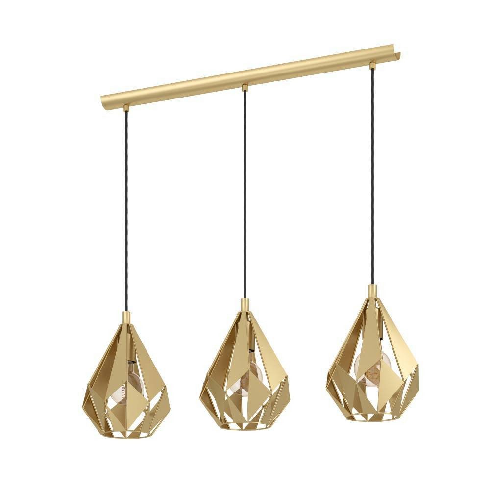 EGLO Hängeleuchte CARLTON Pendellampe, Stahl, Esszimmerlampe, Retro, Hängelampe, Lampe, ohne Leuchtmittel, Hängeleuchte, L80,5 x B20,5 x H110 cm, goldfarben, 3X60W exkl.