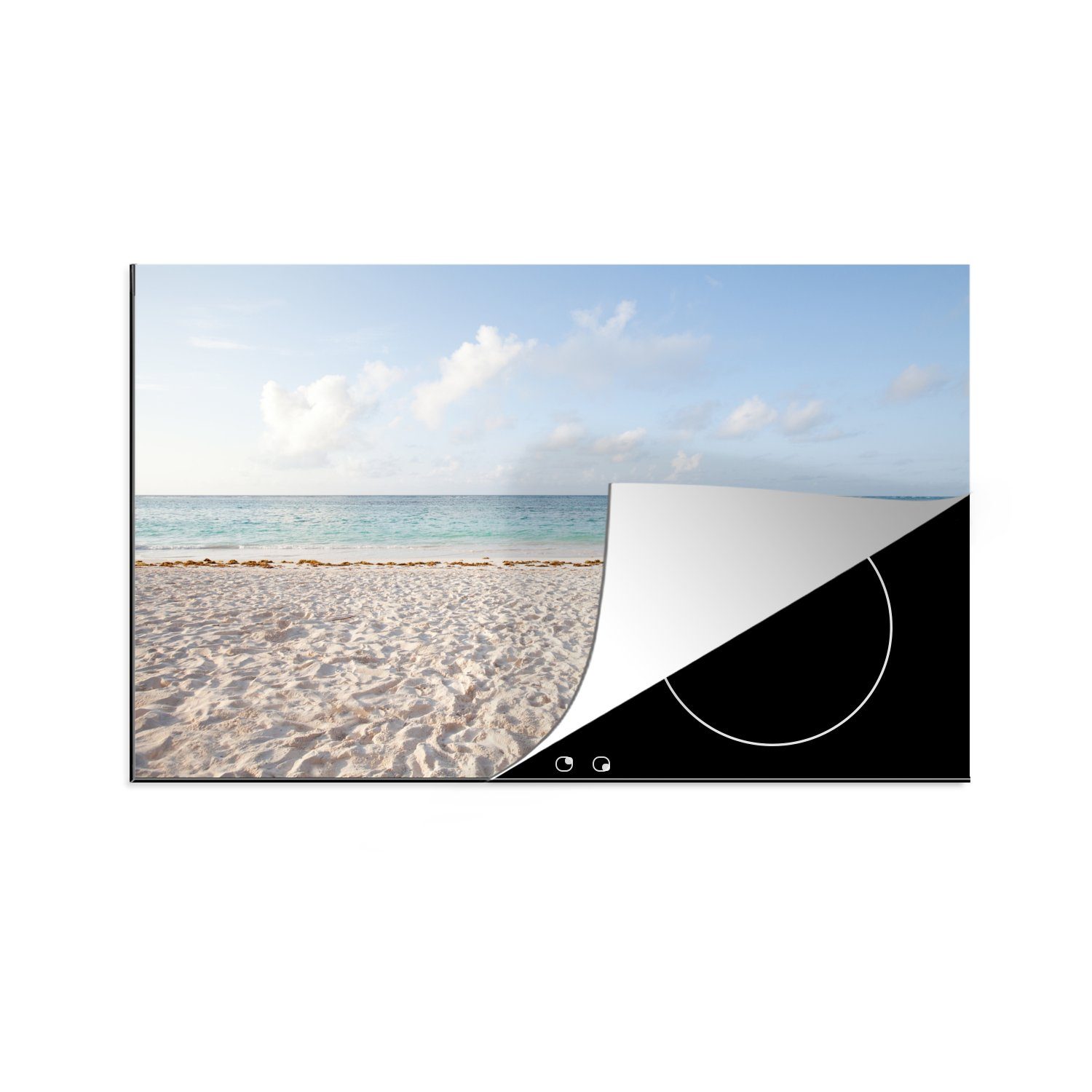 MuchoWow Herdblende-/Abdeckplatte Weißer Strand in Cancun, Mexiko, Vinyl, (1 tlg), 81x52 cm, Induktionskochfeld Schutz für die küche, Ceranfeldabdeckung