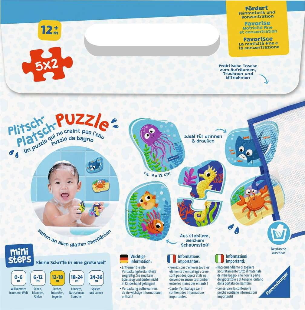 Ravensburger Puzzle 5 x 2 Teile ministeps Plitsch-Platsch-Puzzle Meerestiere 04588, 2 Puzzleteile