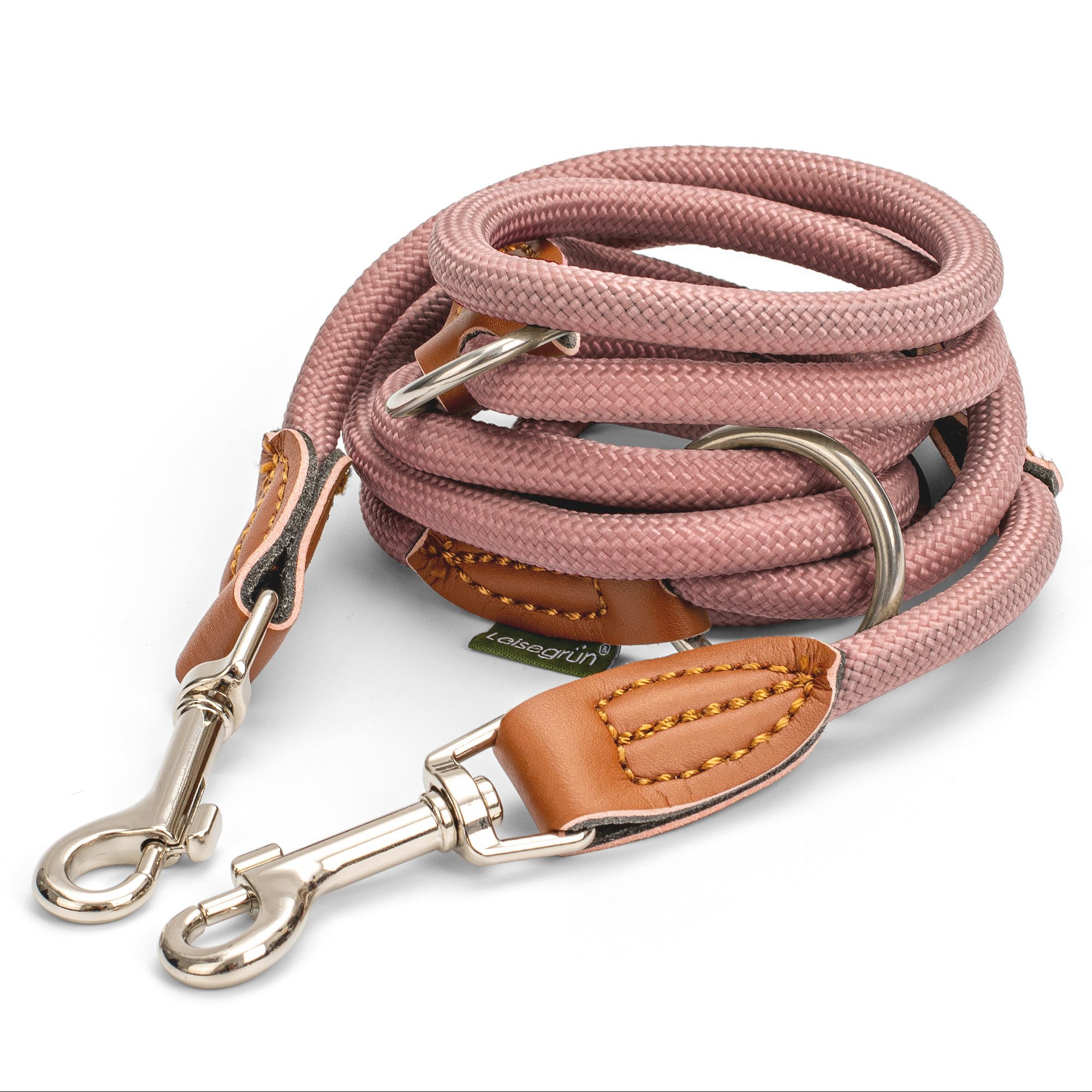 Leisegrün Hundeleine für kleine Hunde, 2m, 3-fach verstellbar, Nylon, Doppelleine für 2 Hunde, Führleine, Freihandleine, Kurzführer