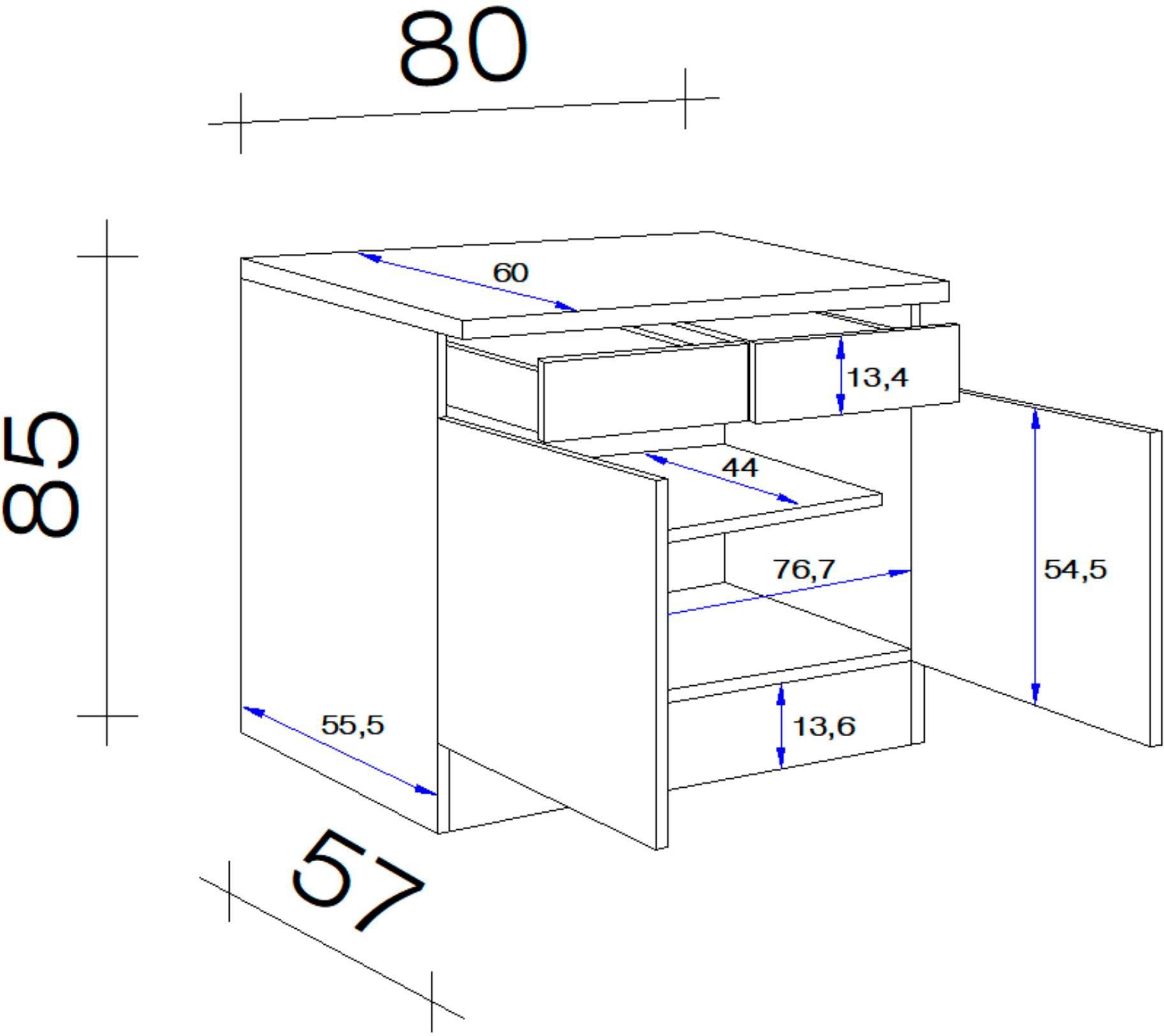 80 Nano x H 60 cm, Unterschrank T) für (B x Flex-Well Stauraum x 85/86 viel x