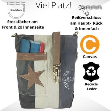 Sunsa Umhängetasche Sunsa Damen Umhängetasche. Vintage Tasche aus Canvas & Leder. Nachhaltige Produkte, Crossbody Schultertasche Bag, Geschenkideen, enthält recyceltes Material, Leder Stern am Front