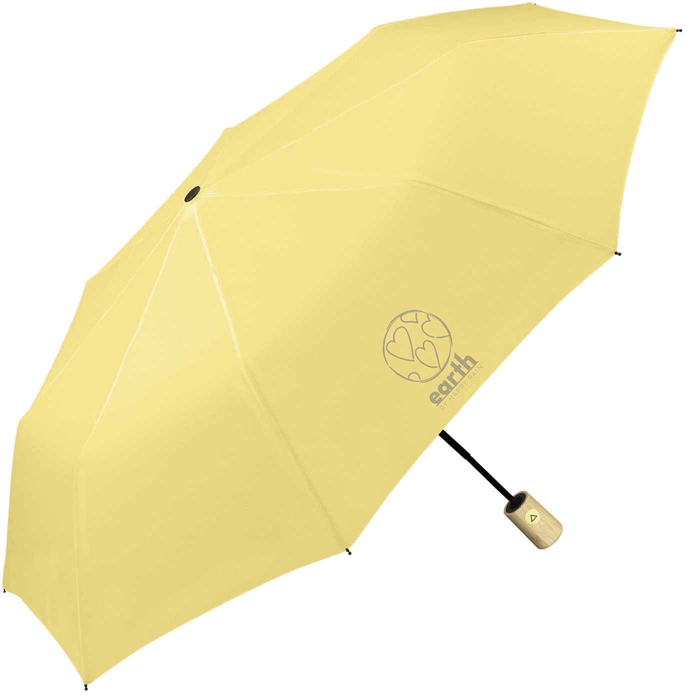 HAPPY RAIN Taschenregenschirm Earth etwas Schirm gelb mit gut tun geschützt Umwelt für - Auf-Automatik, die nachhaltiger