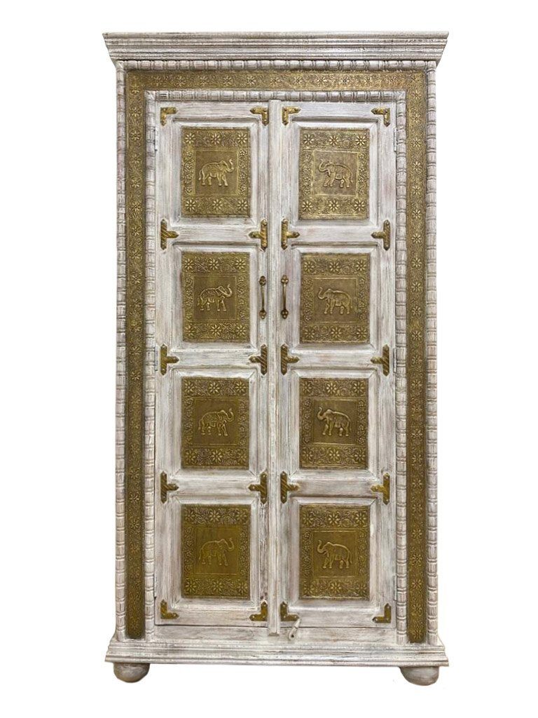 Oriental Galerie Mehrzweckschrank Weiß Gold Schrank Vanita Indien 180 cm Handarbeit