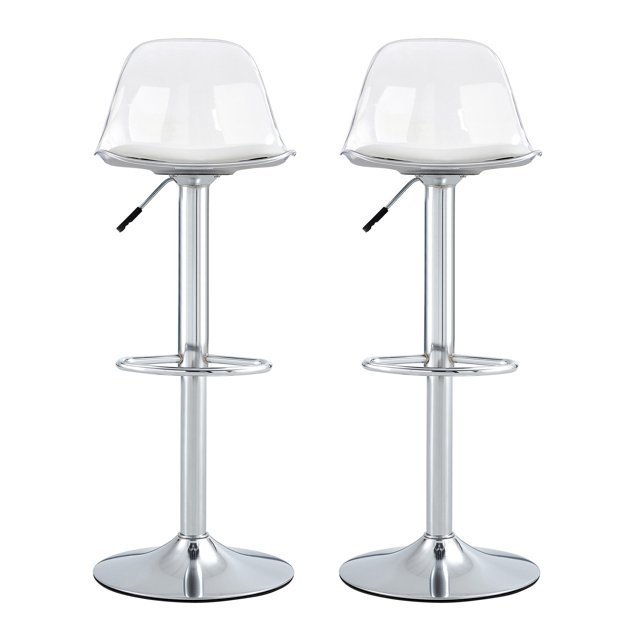 SeedWave Barhocker 2er Set Höhenverstellbare Drehhocker mit Transparenter Rückenlehne, Fußstütze, Sitzfläche mit PU-Bezug, Schaumstofffüllung