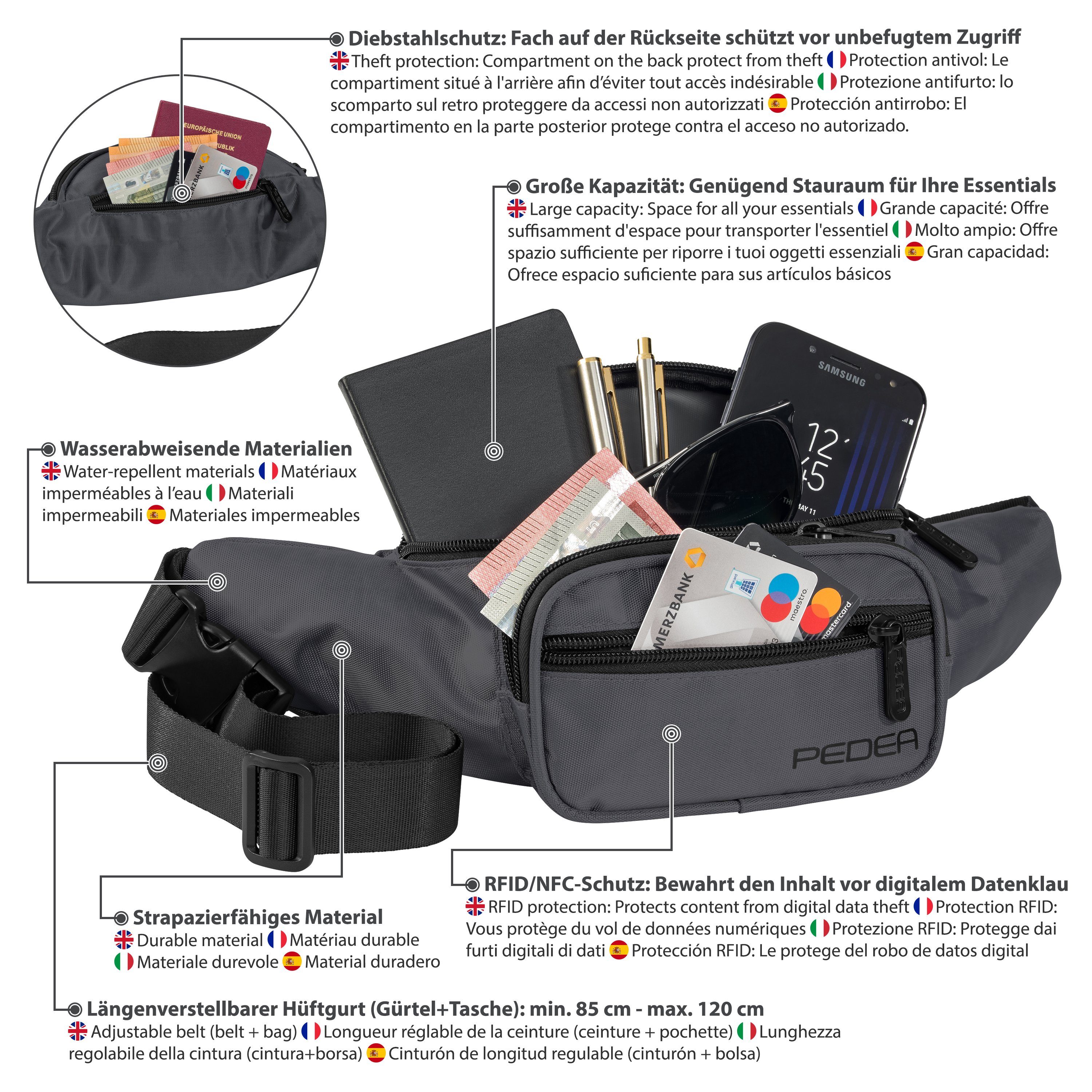 PEDEA Bauchtasche Gürteltasche, flexibel, wasserabweisend, RFID/NFC - Schutz integriert, wasserabweisend