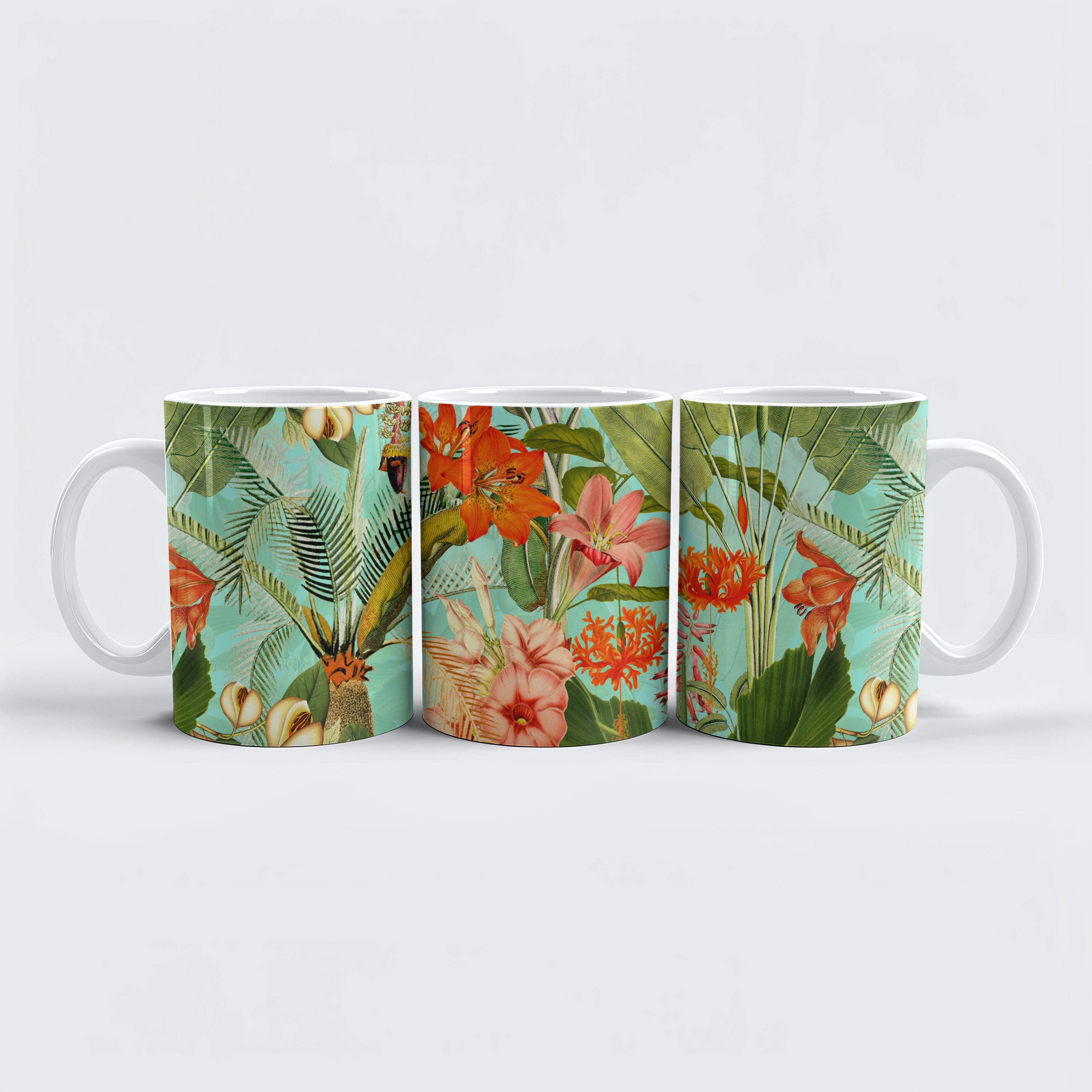 raxxa Tasse "Türkis Tropische Träume in Vintage- Blumen und Dschungel", 1-tlg., Keramik