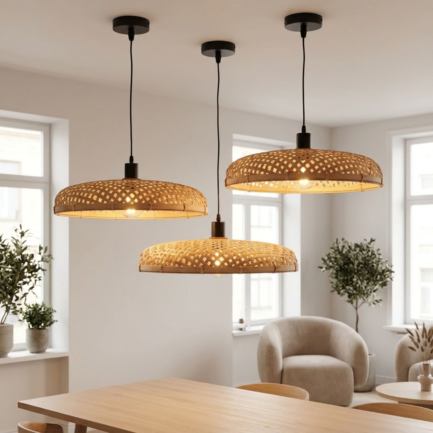 Marrakesch Orient & Mediterran Interior Pendelleuchte Boho Hängelampe Paloma handgefertigt aus Rattan in Natur 50 cm modern, Handarbeit