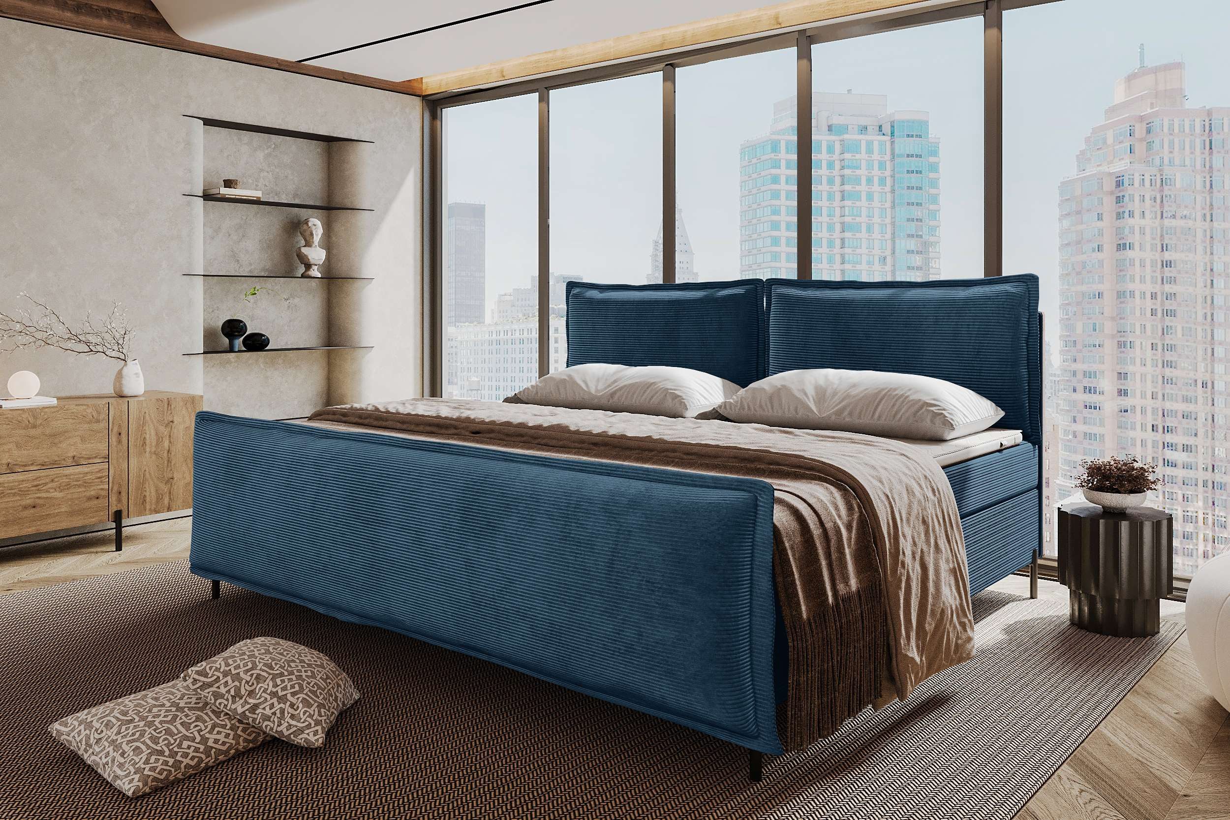 99rooms Boxspringbett Vero Plus Familienbett (Schlafzimmerbett, Bett), 220/240/260x200 cm, in Cord POSO, mit BFK-Matratze, Bettkasten