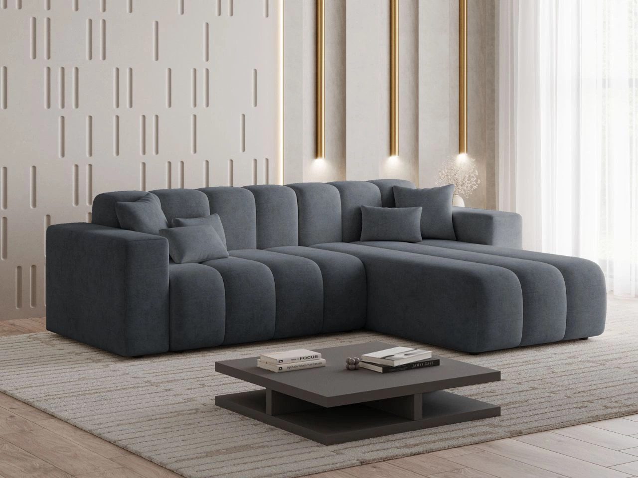 GrainGold Ecksofa L-Form NORK - 265x180 cm, Dunkelgrau, Rechts, Polyurethan günstig online kaufen