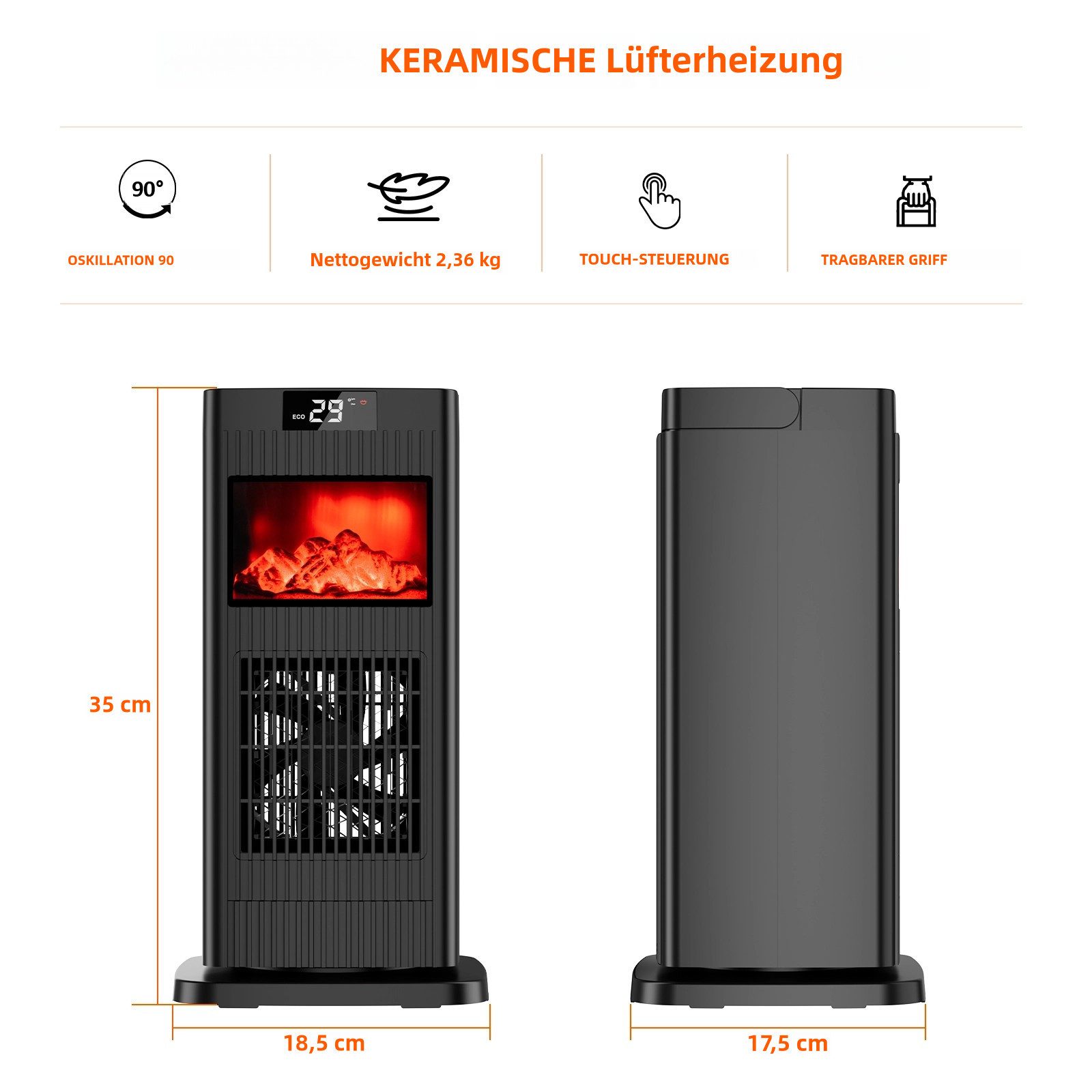 TLGREEN Heizlüfter Energiesparend Leise, Heizung Elektrisch mit 3D Flammenl günstig online kaufen