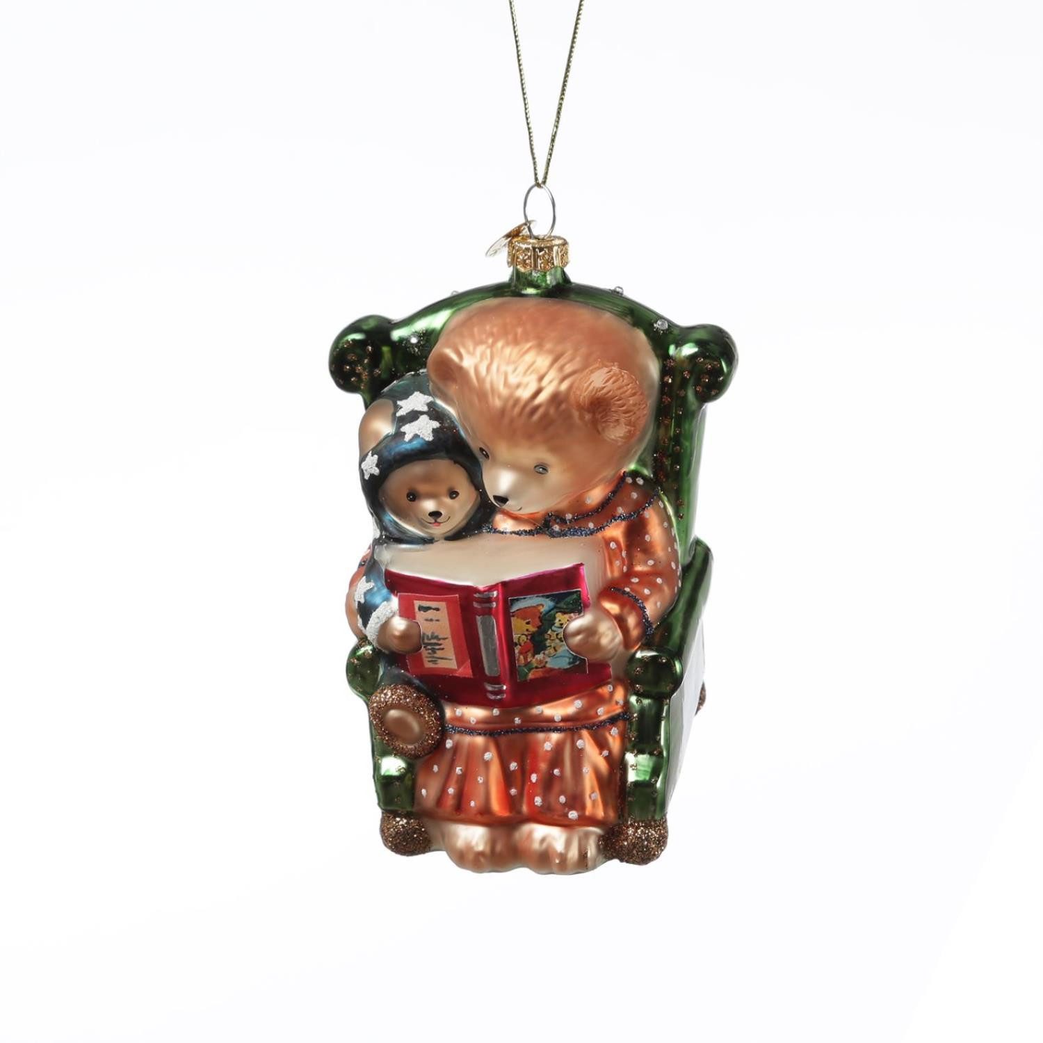 MARELIDA Christbaumschmuck Weihnachtsbaumschmuck Teddybär im Lesesessel Glas H: 10cm Baumkugel