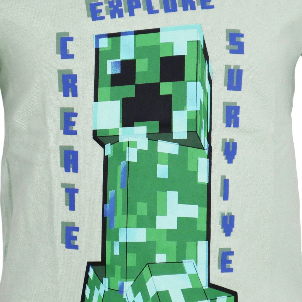 Minecraft Print-Shirt Minecraft Gamer Creeper Kinder T-Shirt Kurzarm Shirt 100% Baumwolle, Gr. 116 bis 152