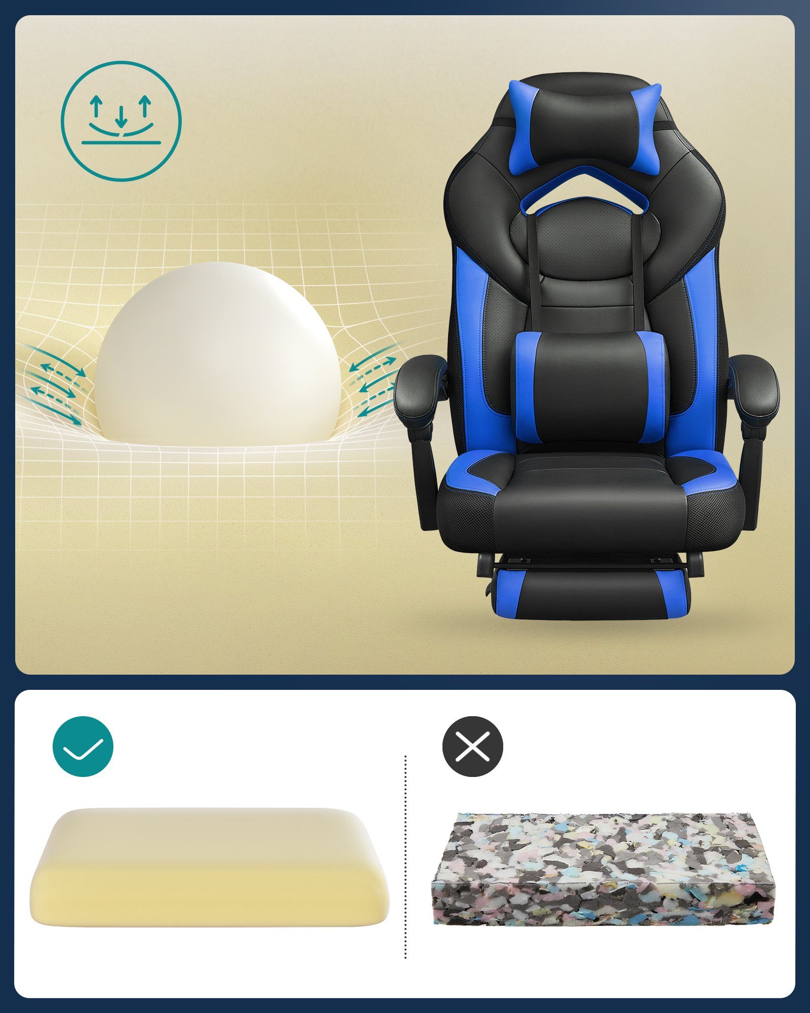 blau höhenverstellbar, Bürostuhl, SONGMICS Home-Office Gaming-Stuhl,