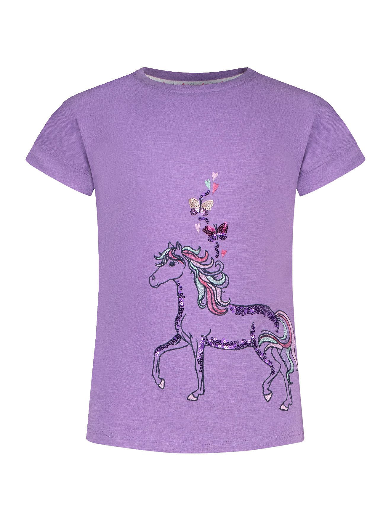 SALT AND PEPPER Kurzarmshirt T-Shirt Pferde-Stickerei mit Pailletten Mädchen