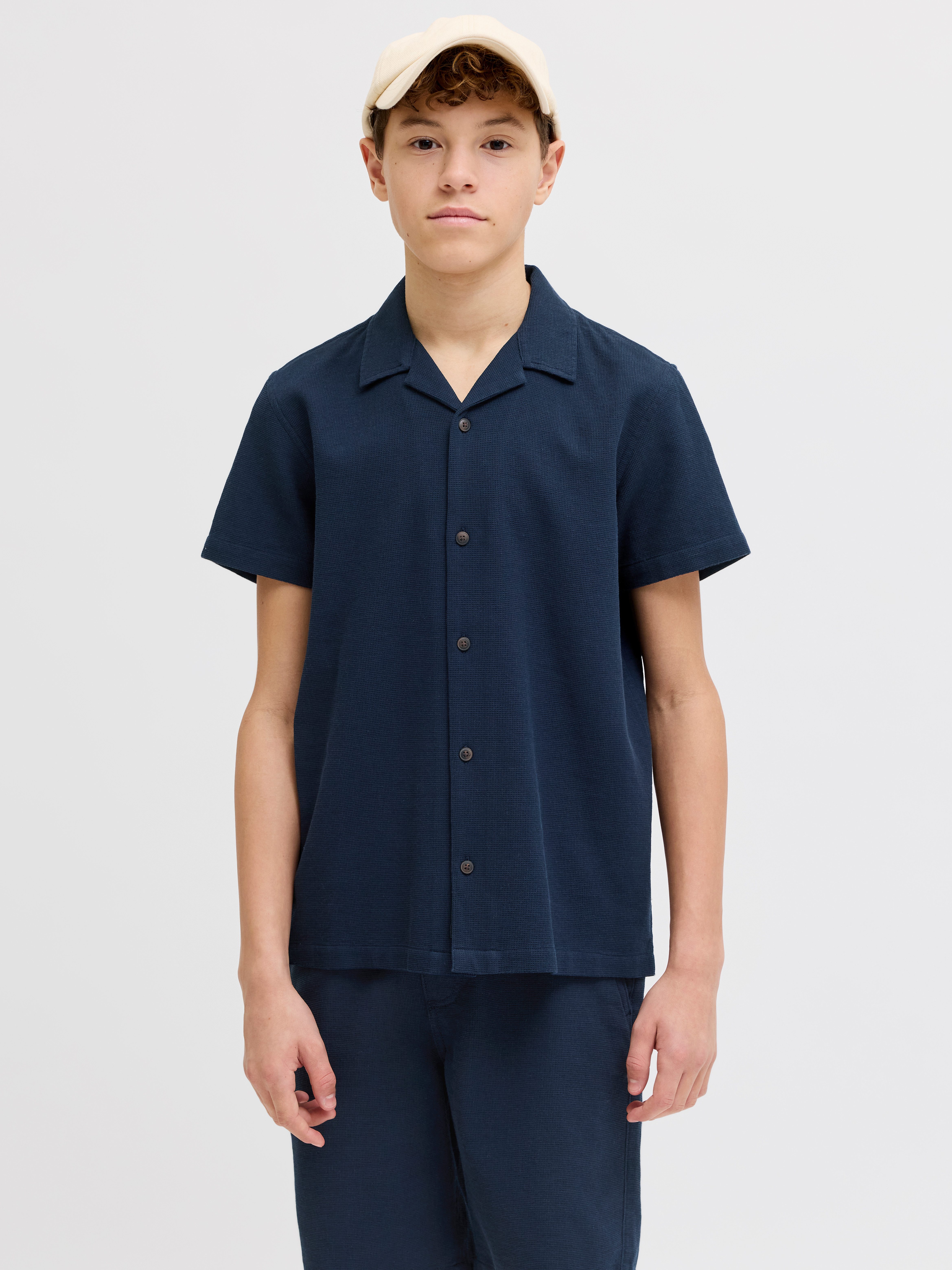 Jack & Jones Junior Kurzarmhemd JJGLOBAL WAFFLE RESORT SHIRT SS JNR Baumwolle, locker geschnitten