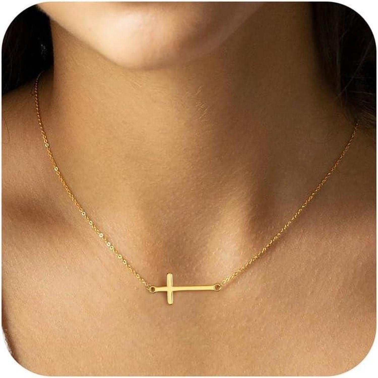 LuxusKollektion Kette und Anhänger Set Kreuz Kette Damen Gold 14K Vergoldet günstig online kaufen