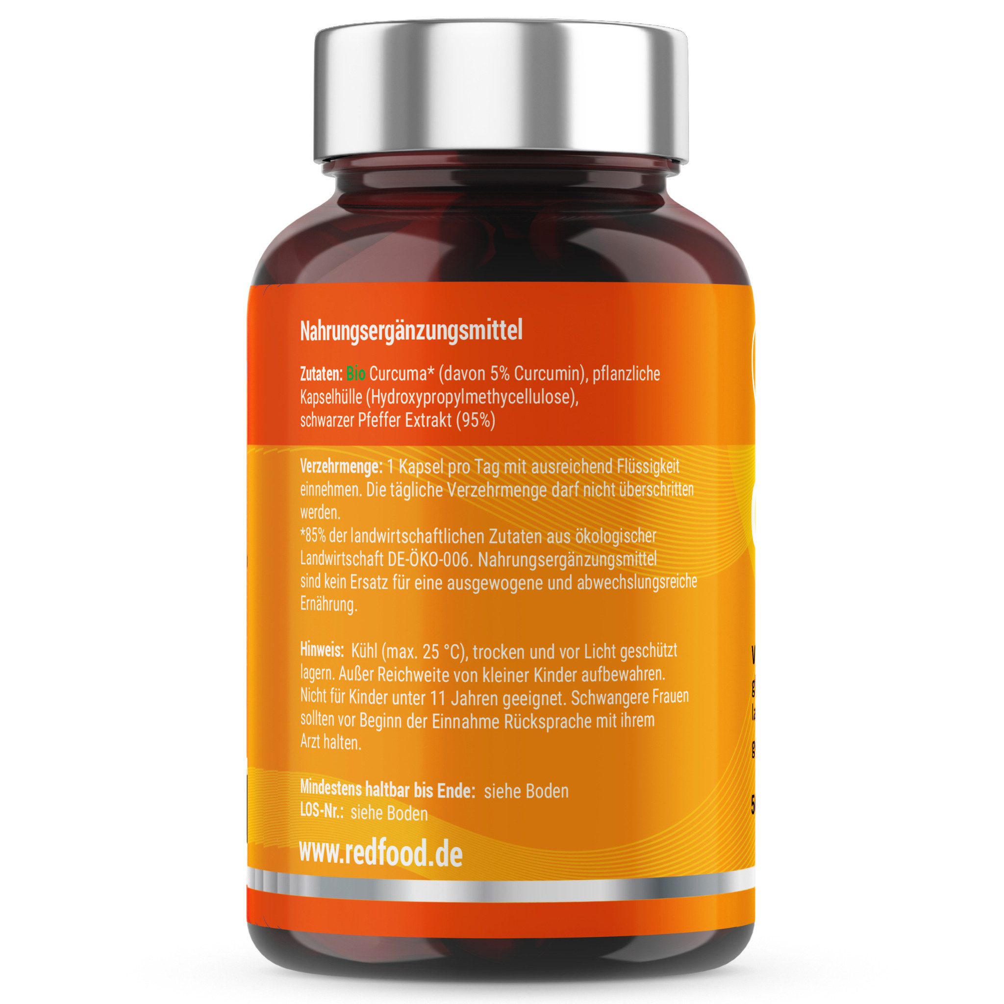 Redfood Bio Kurkuma Kapseln Kapseln, 1 er 500 St., 412 g