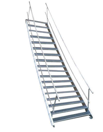 SRM Design Außentreppe 18 Stufen Stahltreppe beidseitig Geländer Breite 90 cm Höhe 299-360cm